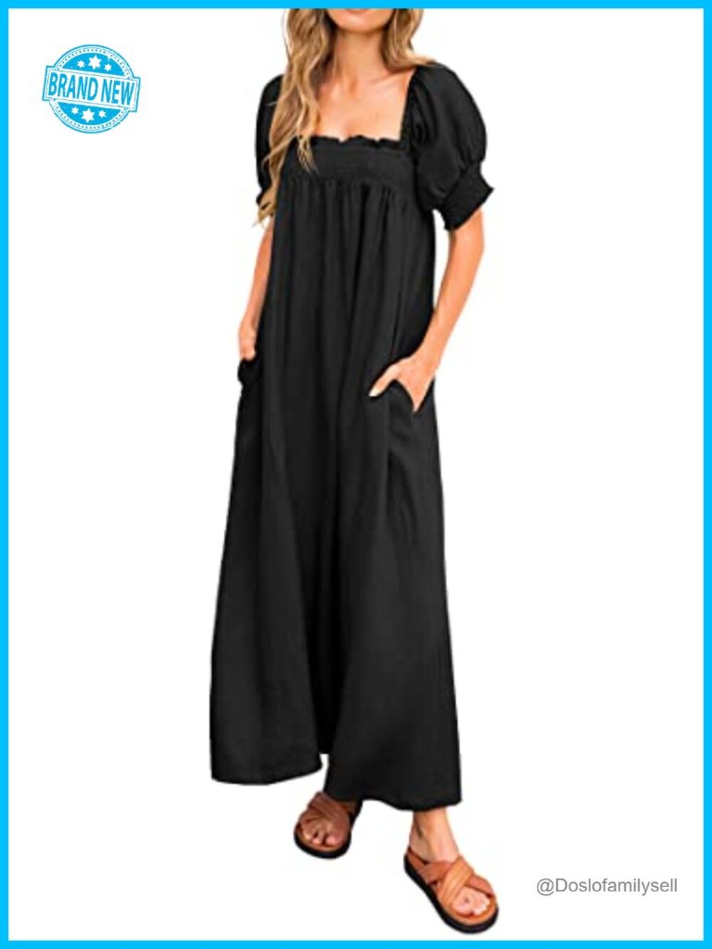 Summer Puff Sleeve Maxi Dress, Loose Fit Babydoll Maternity & Nursing Dress